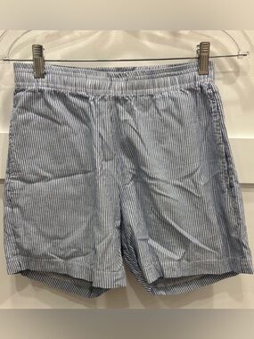 High-Waist Blue & White 100% Cotton Deadstock Pinstripe Shorts
